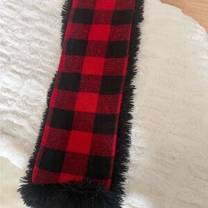 Red and Black Plaid Scarf with Fringe